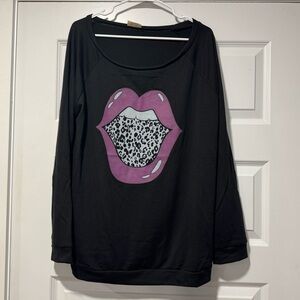 BiBi NWOT Black Sweatshirt with Purple Lips Design